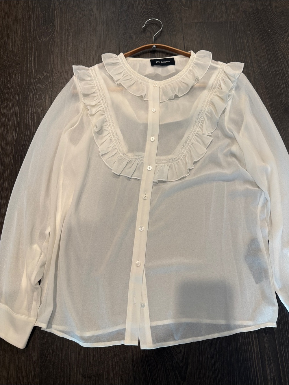 The Kooples White Sheer Ruffle-Trim Button Down Blouse